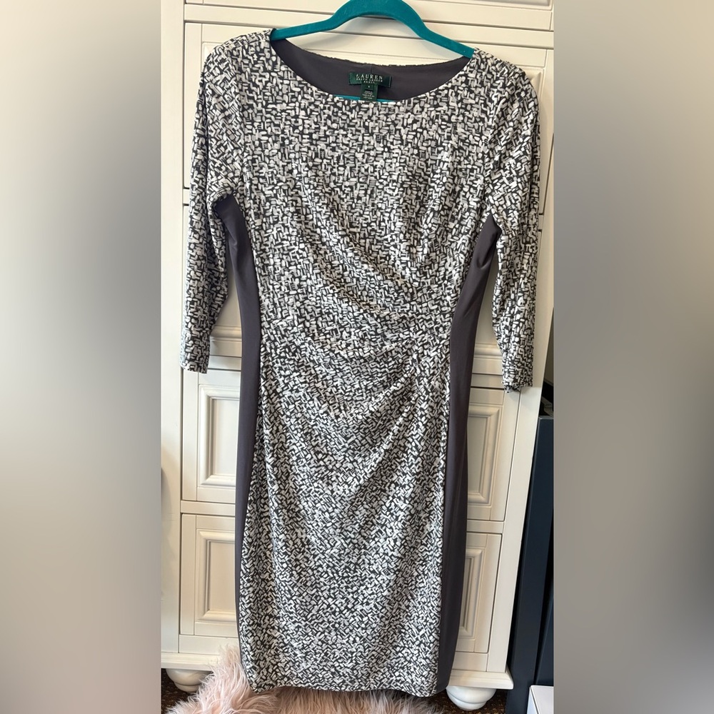 Lauren Ralph Lauren (Green Tag) Monochrome Long Sleeve Dress size 8 NWOT